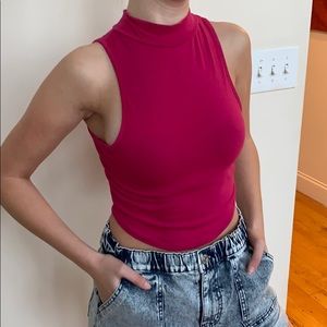 Pink High Neck Sleeveless Top